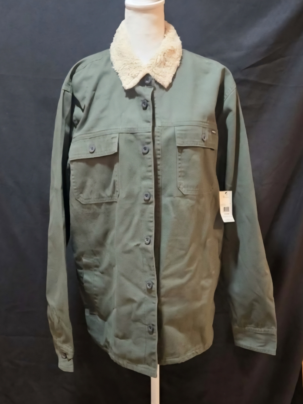 RVCA Olive Green Utility Jacket with Cream Sherpa Collar